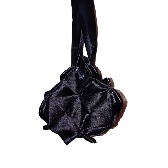 RARE HTF Helen Hayes Squares origami bag Black silk satin baguette evening bag - Picture 4 of 7